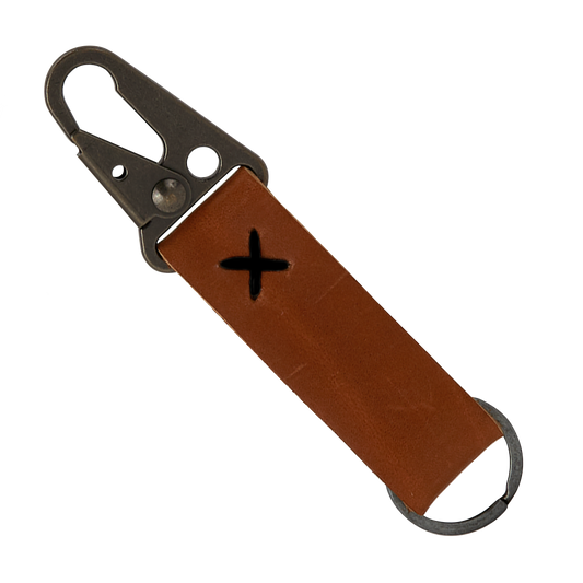 BUSKER Leather Keychain with Antique Nickel Carabiner